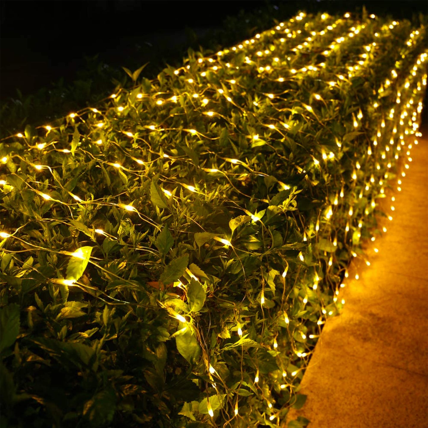 weillsnow 198 LED 9.8ft x 6.6ft Christmas Net Lights, Connectable 8 Lighting Twinkle Modes Mesh Lights for Christmas Outdoor Patio Garden Bush Fence Decorations (Warm White)