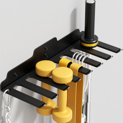 JNIHEEP Gym Home Storage Rack,Home Gym Accessories Hanger with 8 Hooks,Multi-Purpose Heavy Duty Rack for Resistance Bands Jump Ropes Lifting Belt Fitness Bands Barbells(Carabiners Included)