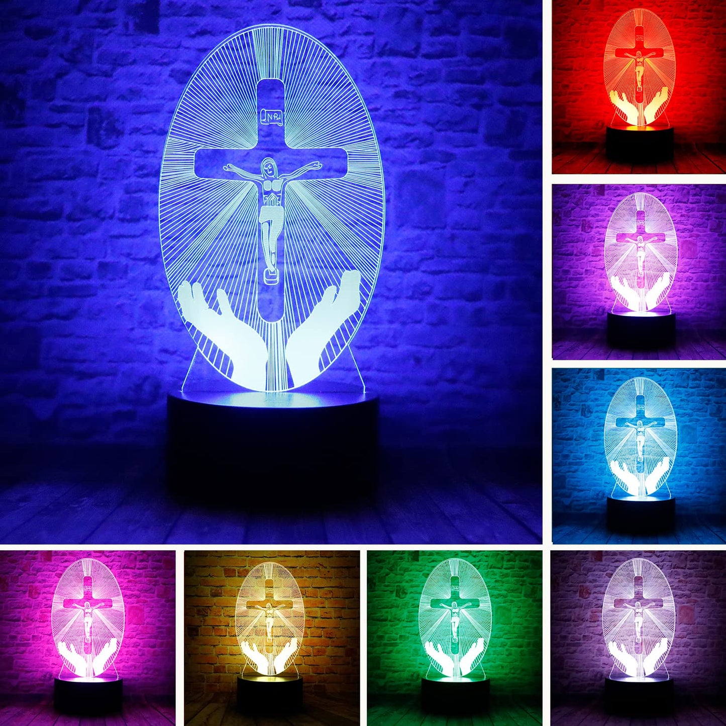 junnire Christ Jesus Cross 3D LED Visual Bedroom Decor Sleep Night Light