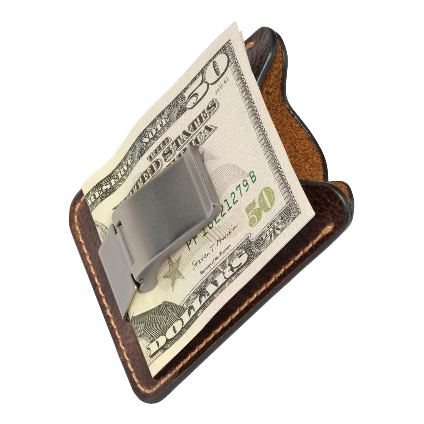 House of Jack Co. Wyatt Money Clip Wallet for Men, Slim Front Pocket Leather Card Holder, Ideal Gift For Men, Minimalist Full Grain Cowhide Wallet, Brown