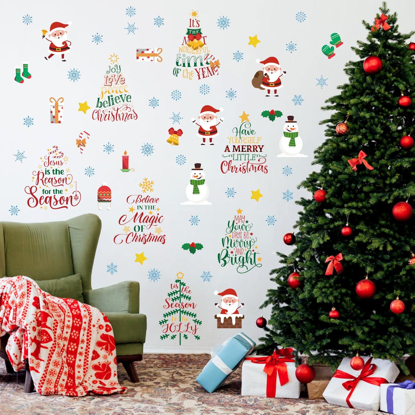 TOARTI Religious Merry Christmas Quotes Window Clings Have Yourself A Merry Little Christmas Inspirational Stickers Colorful Xmas Words Decals Winter Holiday Party Supplies Xmas Tree Window Stickers