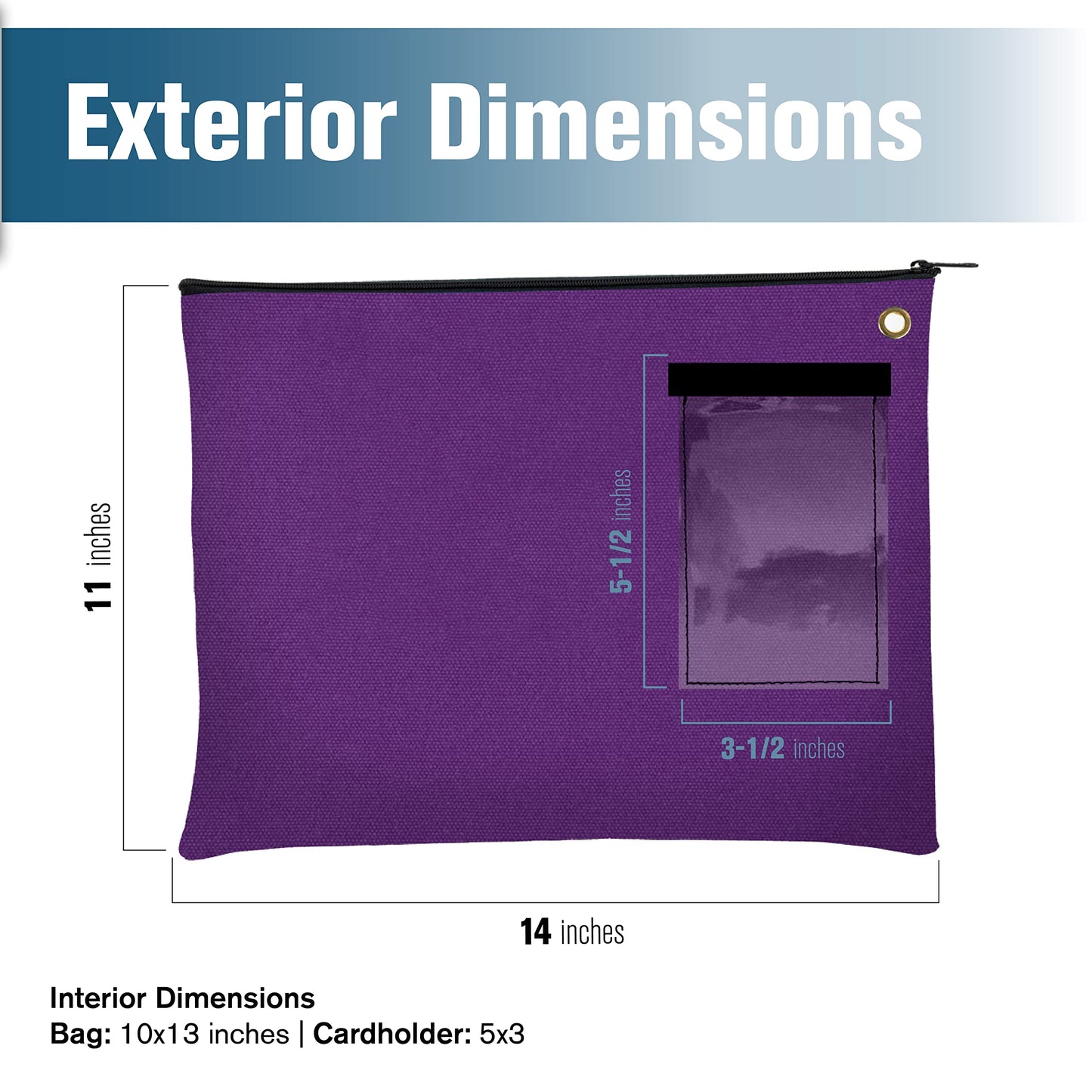 BankSupplies 14 oz Canvas Interoffice Mailer 14W x 11H Purple Transit Bag with Zipper and Grommet