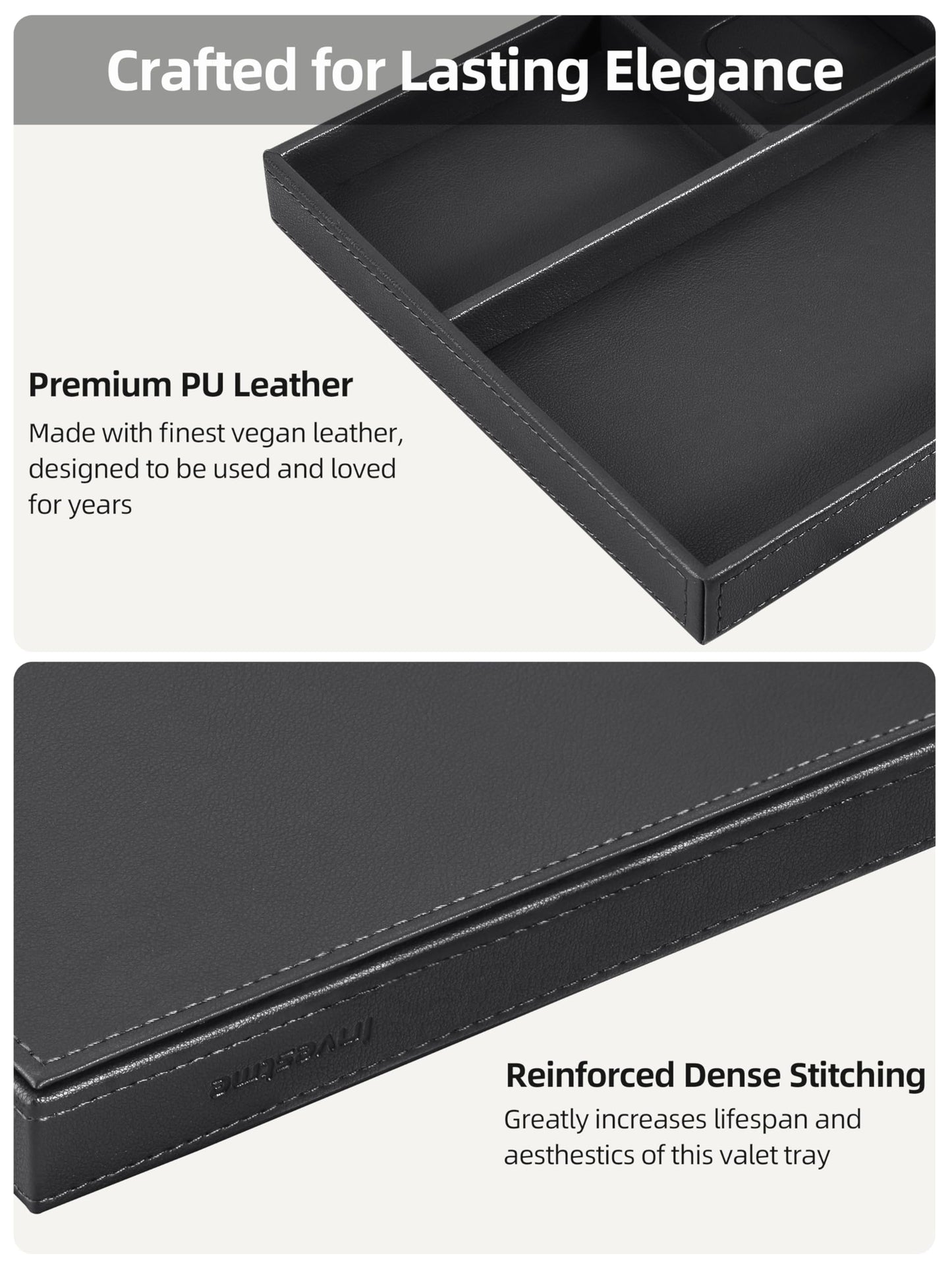 Valet Tray, Built-in Wireless Chargers, PU Leather Nightstand Organizer, Desk Bedside Caddy Organizer Tray for Men Women, EDC Catchall Trays for Keys, Watch, Phone, Jewelry, Black