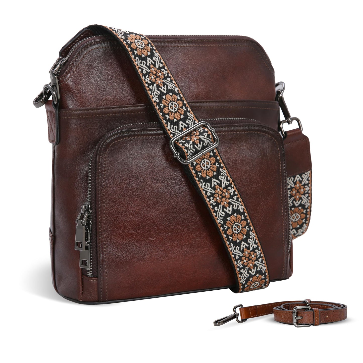Iswee Leather Crossbody Bags Shoulder Bag for Women Purses and Handbags Genuine Leather Purses for Women Hobo Pocketbooks (Coffee)