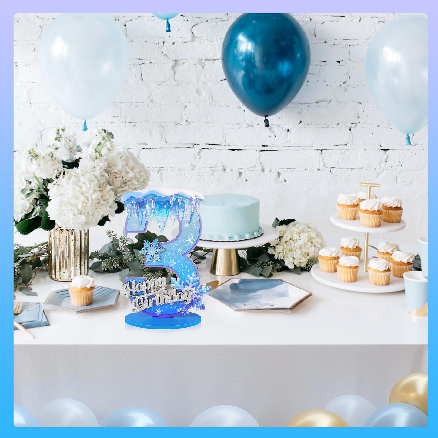 Snowflake Birthday Number Sign Centerpiece Snowflake Theme Party Decorations Winter Wooden Party Centerpieces for Table Decoration Photo Props Snowflake Birthday Decorations