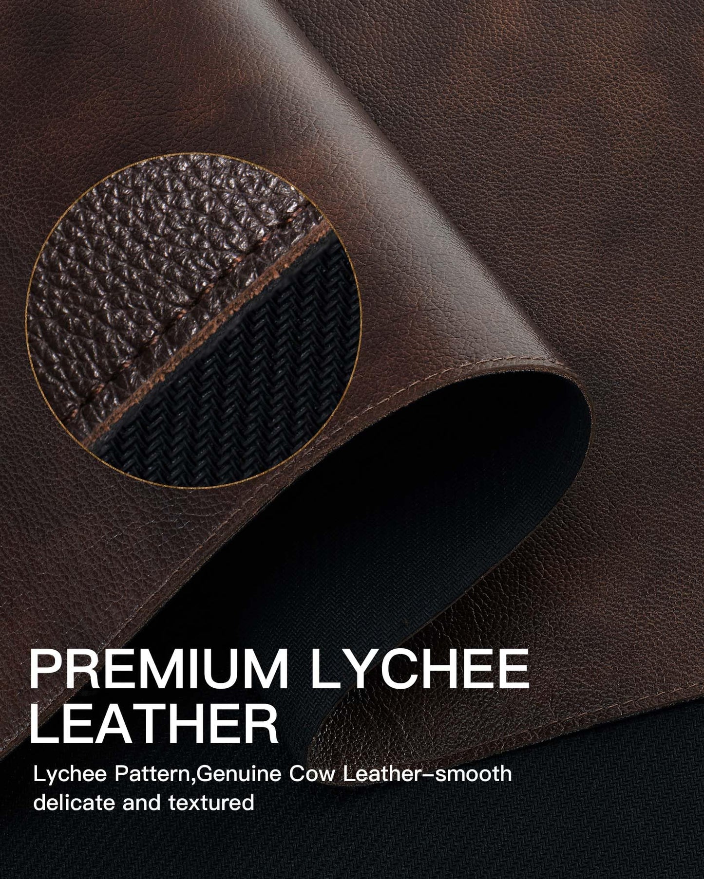 YSAGi Genuine Leather Desk Mat, 31.5"x15.8" Office Desk Pad, Thick Premium Table Pad with Stitched Line, Non-Slip Laptop Writing Pad with Rubber Base (Dark Brown, 31.5"x15.8")