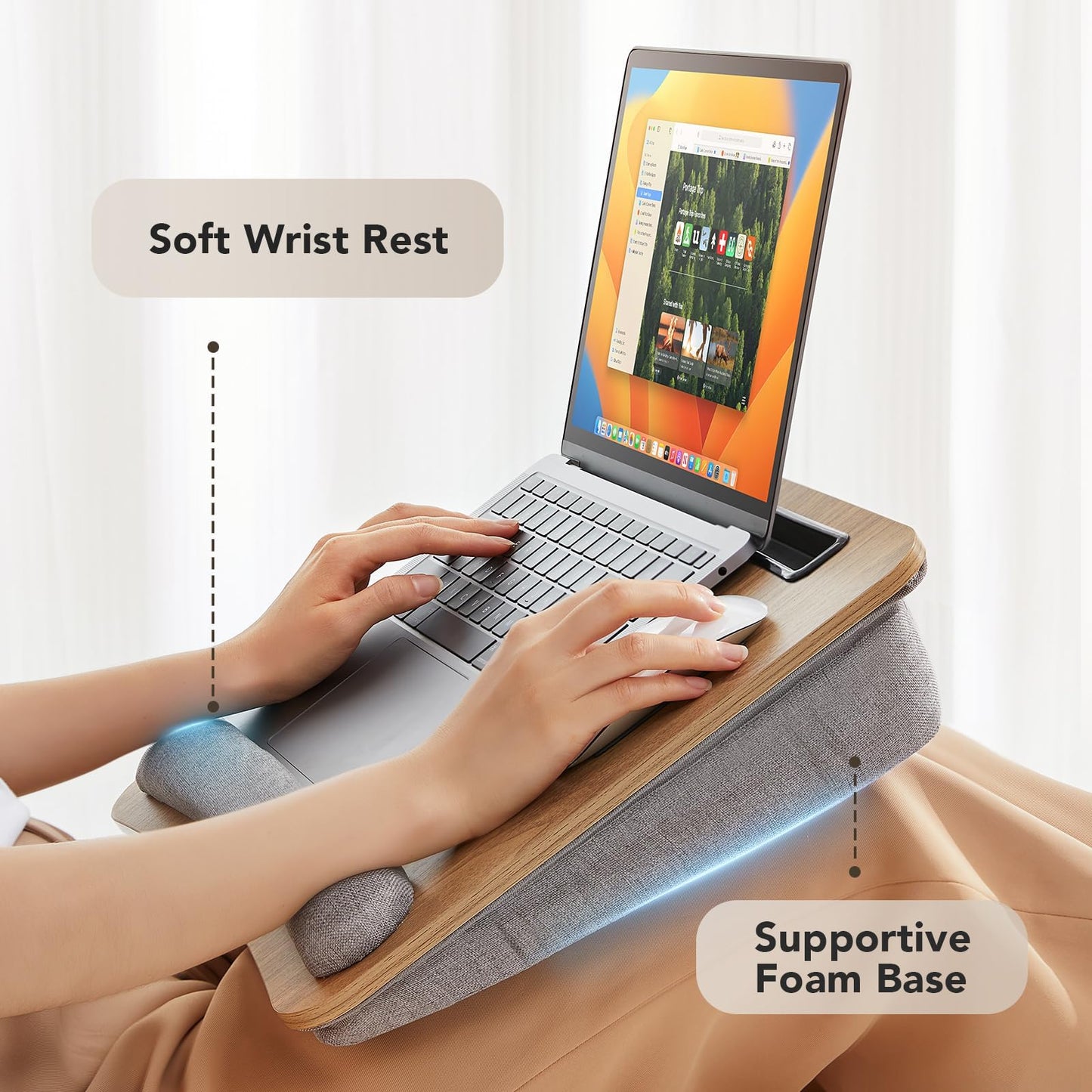 HUANUO Laptop Lap Desk - Portable Lap Desk with Pillow Cushion, Fits up to 15.6 inch Laptop, with Anti-Slip Strip & Storage Function for Home Office Students Use as Computer Laptop Stand, Book Tablet