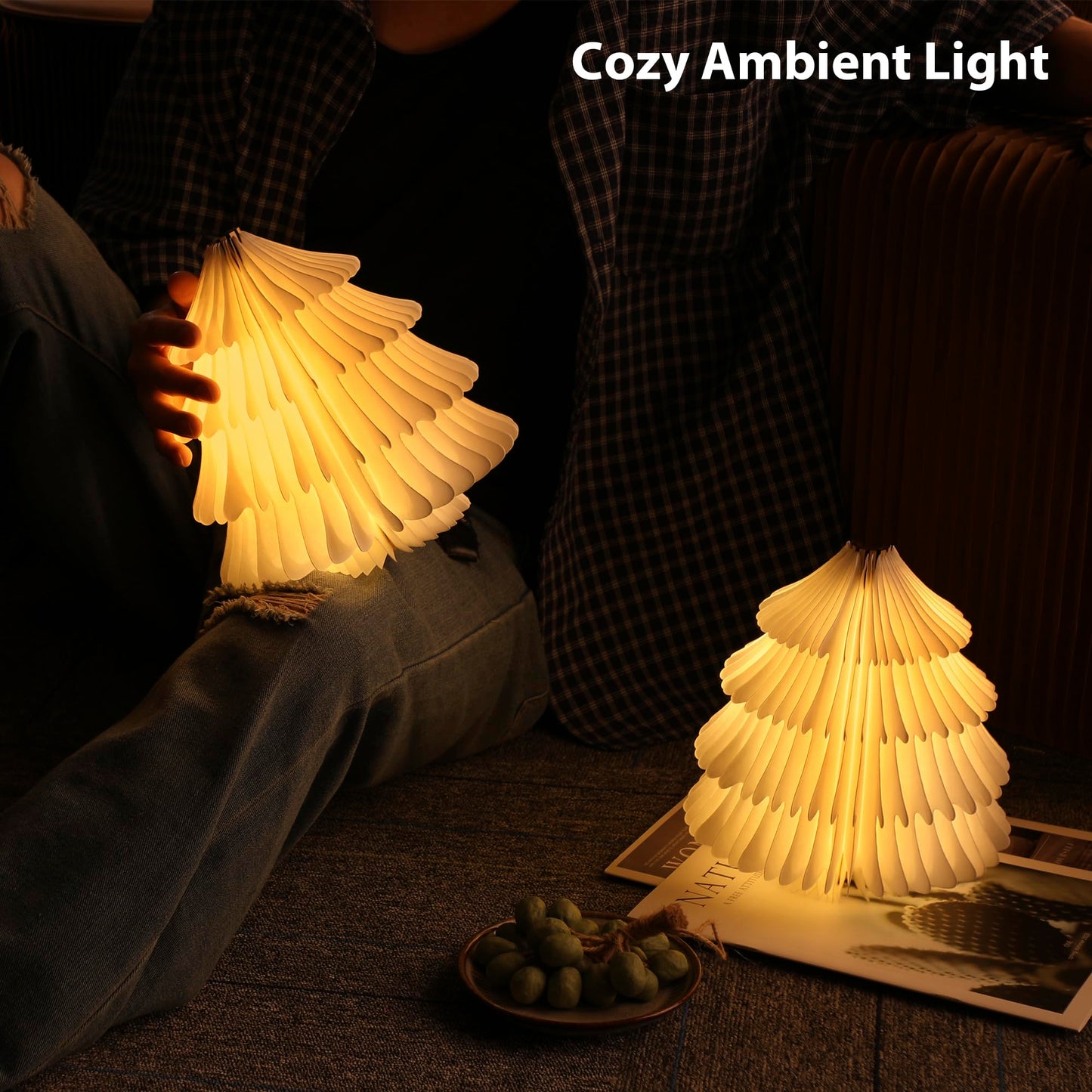 ZBOLE Christmas Tree Lamp,Folding Book lamp,Christmas Decorations with LED Lights,RGB Lighted Tree Lamp for Home Decor,Christmas Gifts(Walnut)