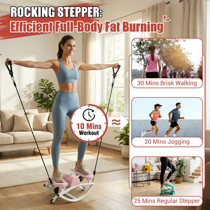 Rock Stepper for Exercise at Home, Rocking Stepper Side to Side with Resistance Bands & Digital Display, 300 LBS Capacity Full Body Workout Low-Impact Knee-Friendly Anti-Slip Side Stepper