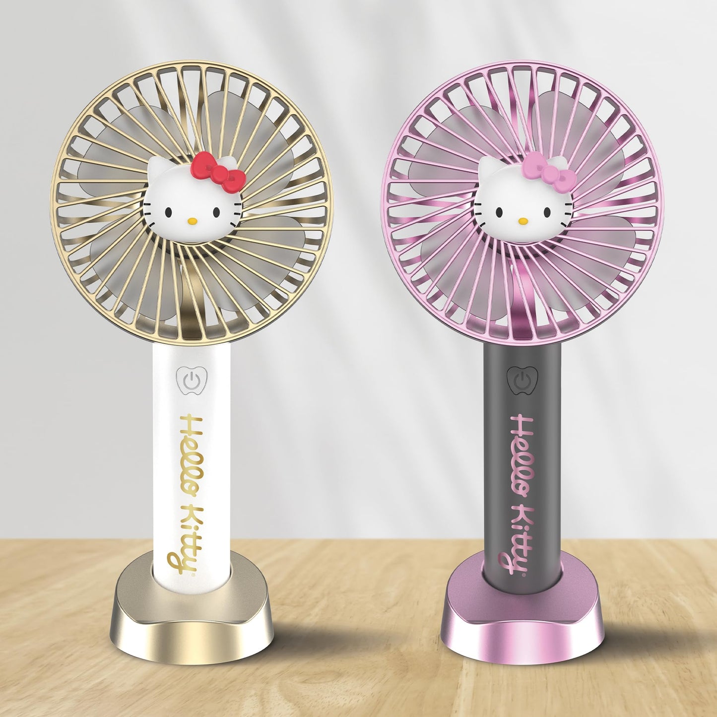 Hello Kitty 2-Pack Handheld Fan with Tabletop Stand - Multi-Speed Settings, Rechargeable Battery, Portable and Compact Design - Ideal for Home, Office, and Outdoor Use - Includes USB Charging Cable