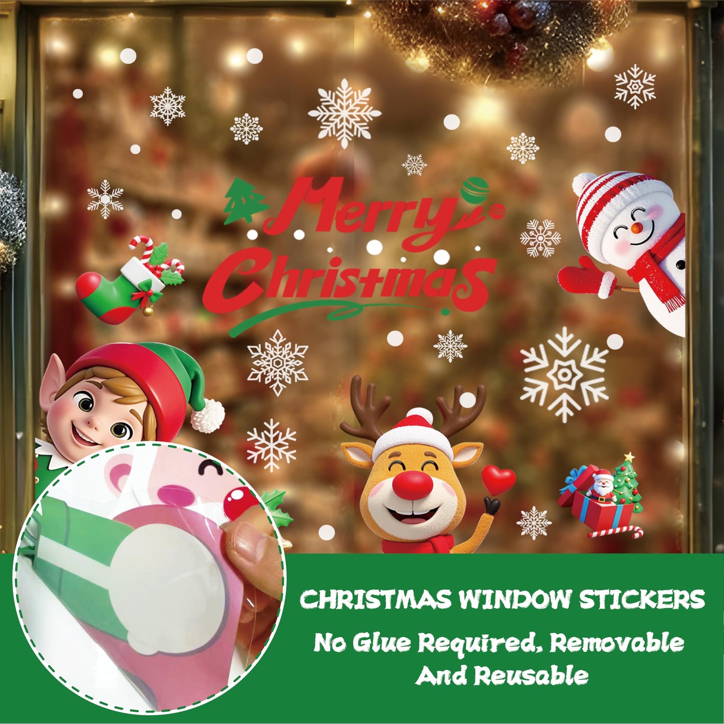 T&W SAME FILM 117 PCS Christmas Window Clings Stickers for Glass, Window, Car Decor, Xmas Decals Decorations Holiday Snowflake Santa Claus Reindeer Decals for Party, Reusable