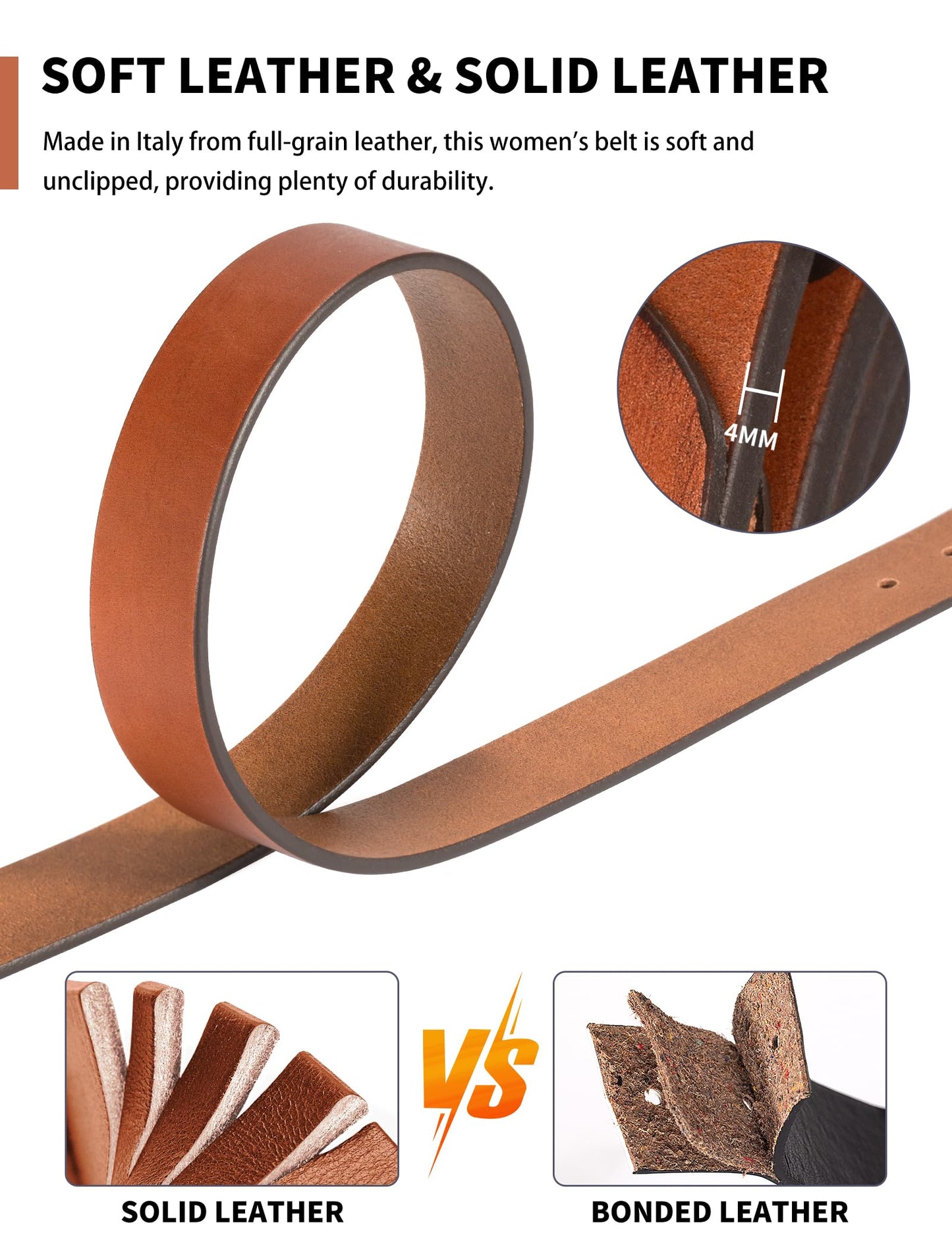 TYWestyles Womens Belt for Jeans Genuine Leather Belt Vintage Solid Brass Circle buckle Gift Box Packaging