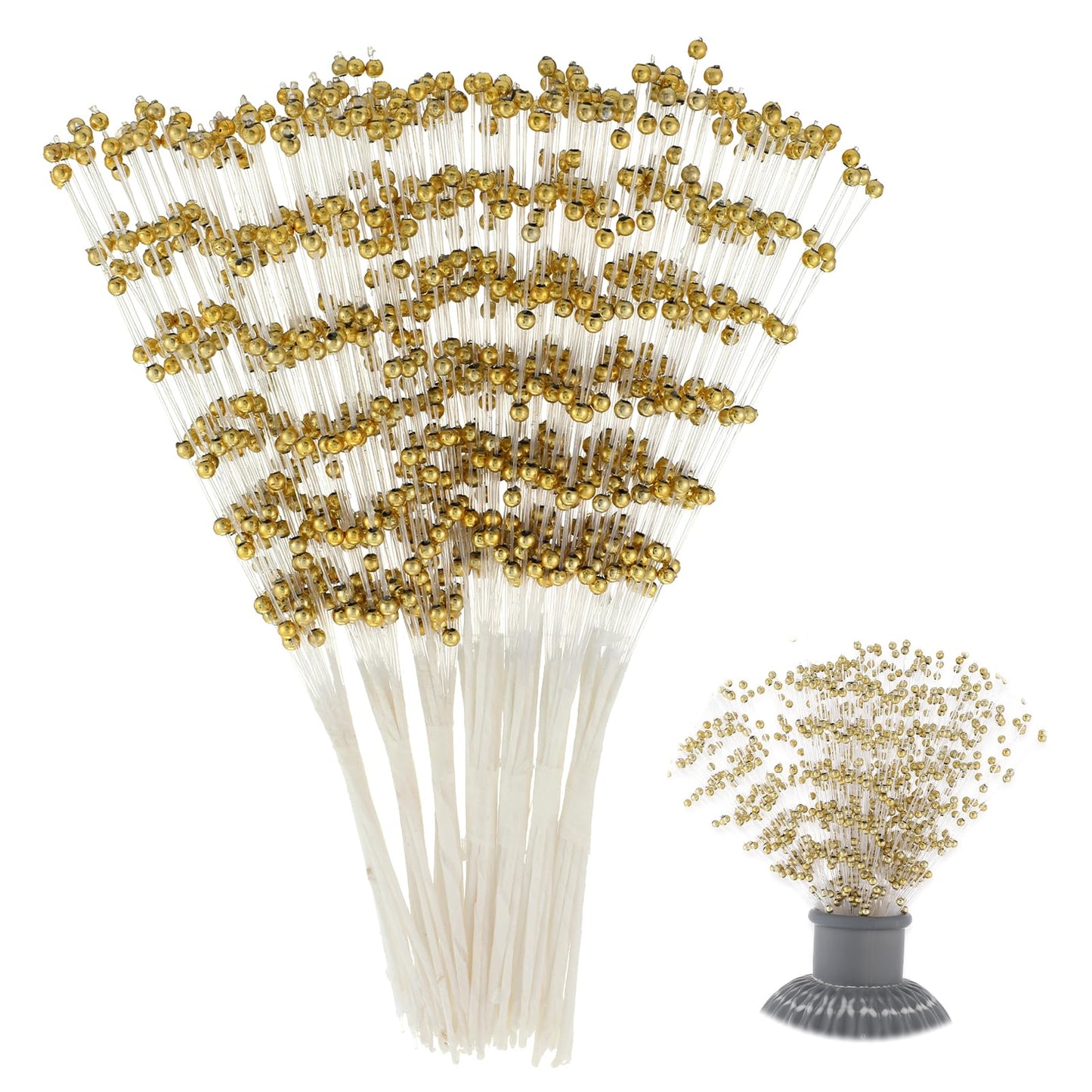 Bouquet Accessories 60 Pcs Pearl Floral Picks,Silver Flowers Stick Stems Bouquets,4mm Bead String Garland Spray Filler Floral,Tree Picks Wedding Party Decoration,Christmas Decorations Gold
