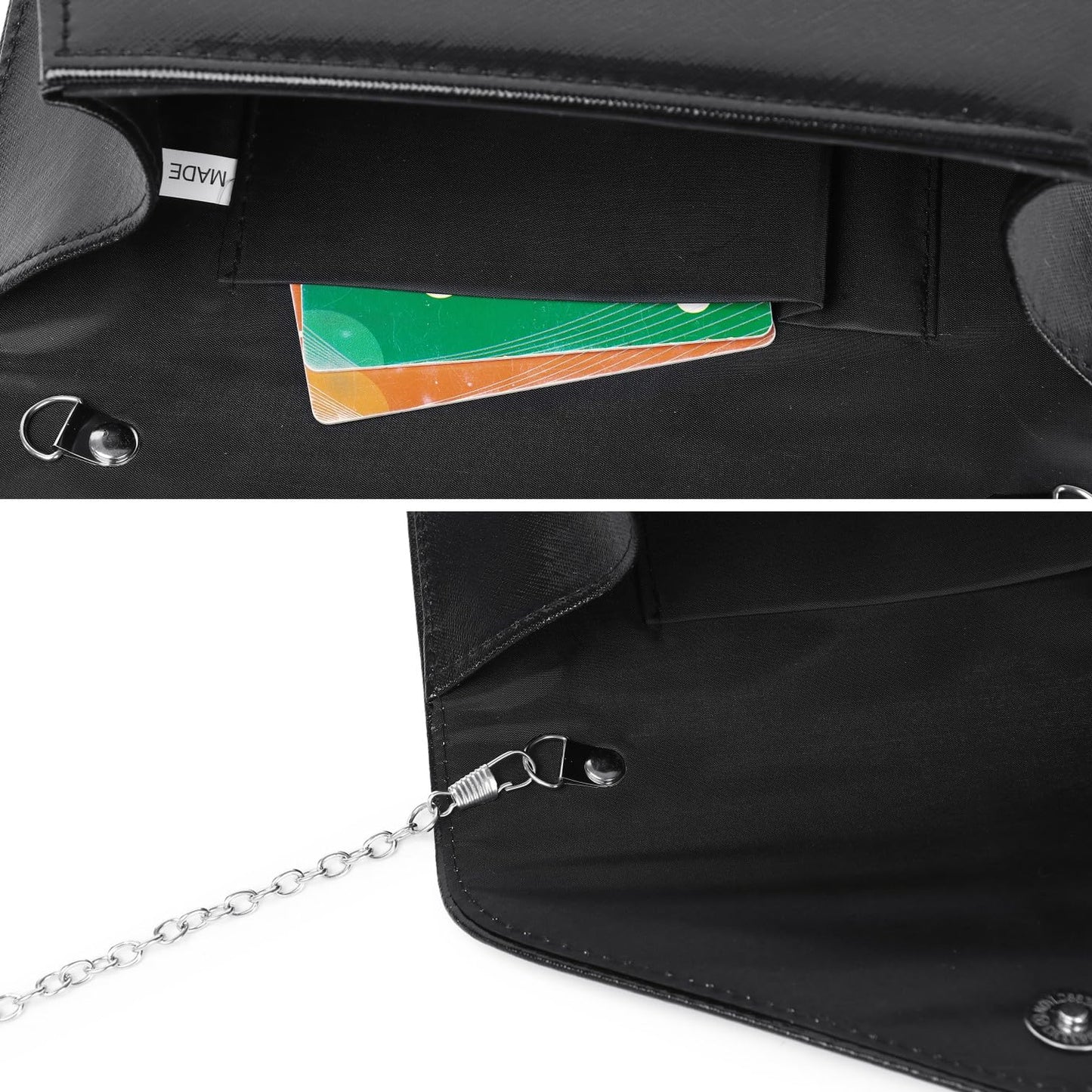 Gurina Evening Clutch Purse for Women with Bow Detail, Elegant PU Leather Shiny Party Bag with Detachable Chain Wedding Prom Handbag (Black L70)