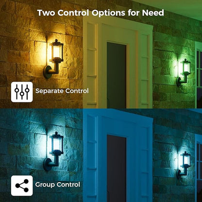 XMCOSY+ Outdoor Wall Lights, 1100LM LED Wall Sconces, Smart RGBW Porch Lights Outdoor, WiFi APP Control, Compatible with Alexa, Adjustable Dual-Head IP65 Waterproof Wall Lanterns, 1 Pack