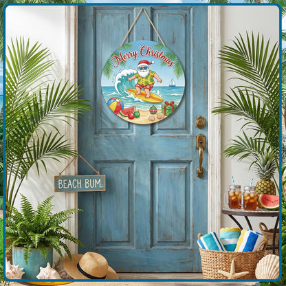 Shejdgart Summer Christmas Door Decorations - 3 Pcs Christmas in July Front Door Sign Xmas Santa Beach Snowman Hawaiian Wooden Hanger Door Sign for Farmhouse Home Wall Living Room Party Supplies