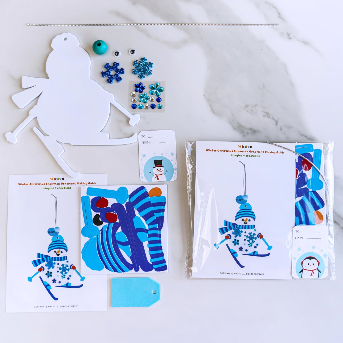 Winlyn 24 Sets Winter Decorations DIY Holiday Tree Ornaments Christmas Craft Kits Christmas Tree Snowflake Gingerbread House Snowman Penguin Polar Bear Gnome Owl Foam Stickers for Kids Party Favors