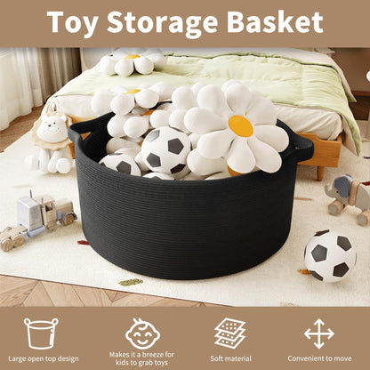 GOPAS 125L Extra Large Blanket Basket, 25" x 16", Jumbo Laundry Woven Baskets Decorative Home, Cotton Rope Basket with Handles, Baby Toy Baskets for Storage, Black