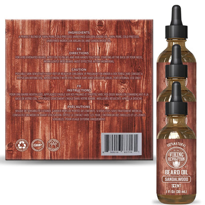Viking Revolution Sandalwood Beard Oil for Men - Natural Mens Beard Oil with Argan Oil and Jojoba Oil - Beard Softener, Strengthens and Moisturizes - Beard Conditioner for Men (Sandalwood, 1 Pack)