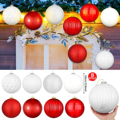 Jenaai 6 Inch Large Christmas Ball Ornaments Giant Jumbo Shiny Christmas Ornament Extra Large Balls with String and Cap for Lawn Yard Decoration(Red, White,8 Pcs)