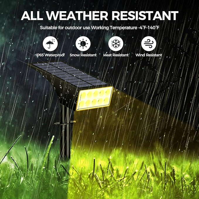 Solar Spot Lights Outdoor, Solar Lights Outdoor Waterproof IP65, 4 Lighting Modes Solar Powered Spotlights Yard Garden Landscape Pathway Solar Security Lights for Outside (Warm White, 6 Pack)