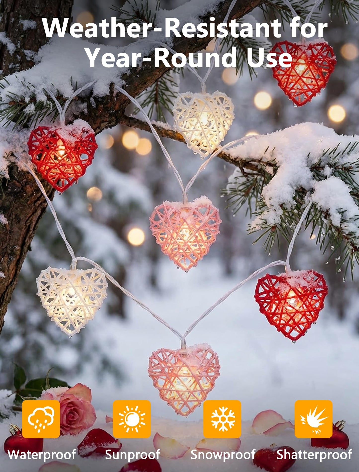 Red Pink and White Heart Shape String Lights, 8.5Ft Valentine's Day Decorations Lights with 10 LED Heart Light Bulbs, Hanging Window Fairy Lights for Indooe Outdoor Wedding Anniversary Valentine Decor