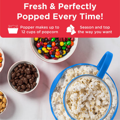 Ecolution Patented Micro-Pop Microwave Popcorn Popper with Temperature Safe Glass, 3-in-1 Lid Measures Kernels and Melts Butter, Made Without BPA, Dishwasher Safe, 3-Quart, Blue