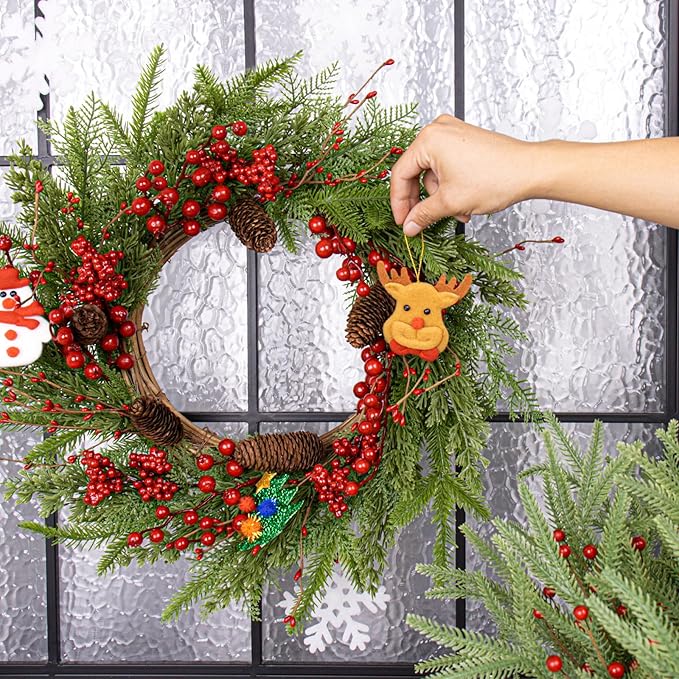 JINGHONG Artificial Christmas Wreath 22 Inch Christmas Wreaths for Front Door Winter Wreath with Red Berries Pine Cones Needles for Indoor Outdoor Xmas Winter Holidays
