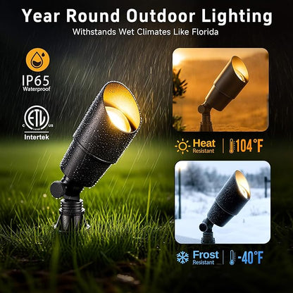 Gardenreet Spot Light Brass - Outdoor Landscape Spotlights 12V, LED Low Voltage Landscaping Uplights, All Weather Hard-Wired Black for Backyard Lawn with Warm White Changeable Bulbs (8 Pack)