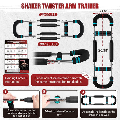 Twister Arm Trainer, 30-120 lbs Adjustable Twister Arm Chest Exerciser with 4 Spring & Poster for Men & Women, Detachable Power Twister Home Fitness Equipment for Enhancing Upper Body Muscle -Blue