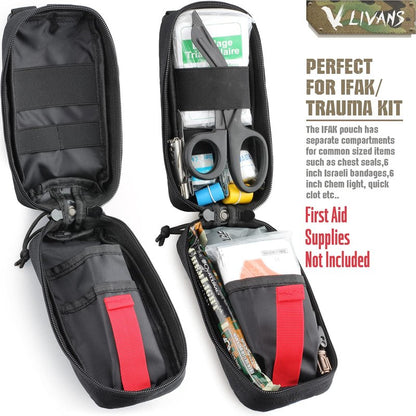 LIVANS Tactical MOLLE IFAK Medical Pouch, Rip-Away EMT First Aid Pouch Trauma Kit Everyday Carry Survival Bag Include Cross Patch((Pouch Only, First Aid Kits NOT Included)