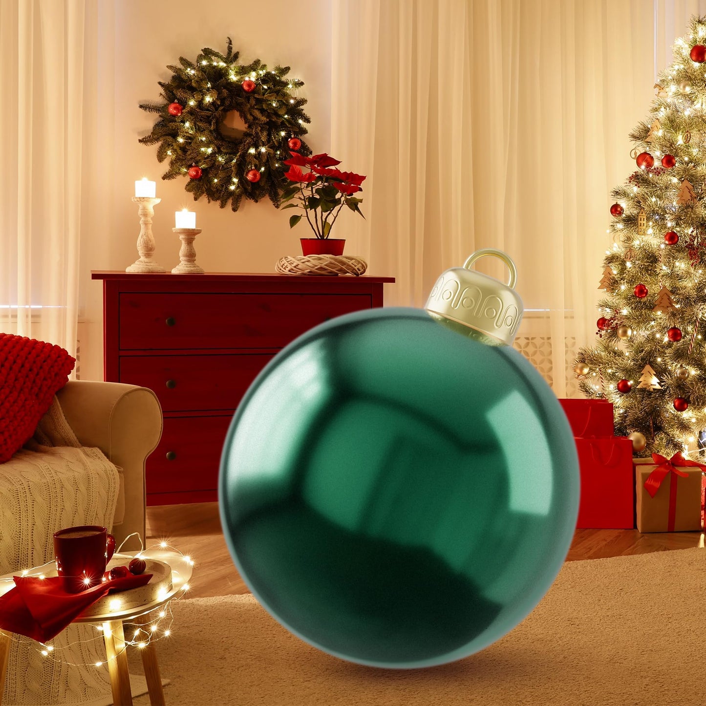 24 Inch Inflatable Christmas Balls Large PVC Inflatable Christmas Ornaments Ball, Xmas Blow up Ornaments for Outside Holiday Yard Lawn Porch Decor(Emerald Green)