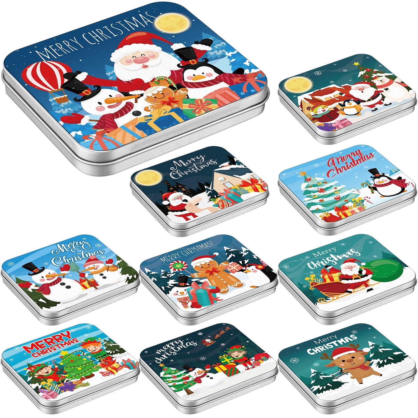Peryiter 10 Pcs Novelty Christmas Poop Empty Mint Tins Christmas Mint Tins Funny Gag Gifts, 3.9 x 3.5 x 0.5 Gift Bag Stuffer Xmas, White Elephant Exchange Gifts, Mini Tin Without Candy(Stylish Style)