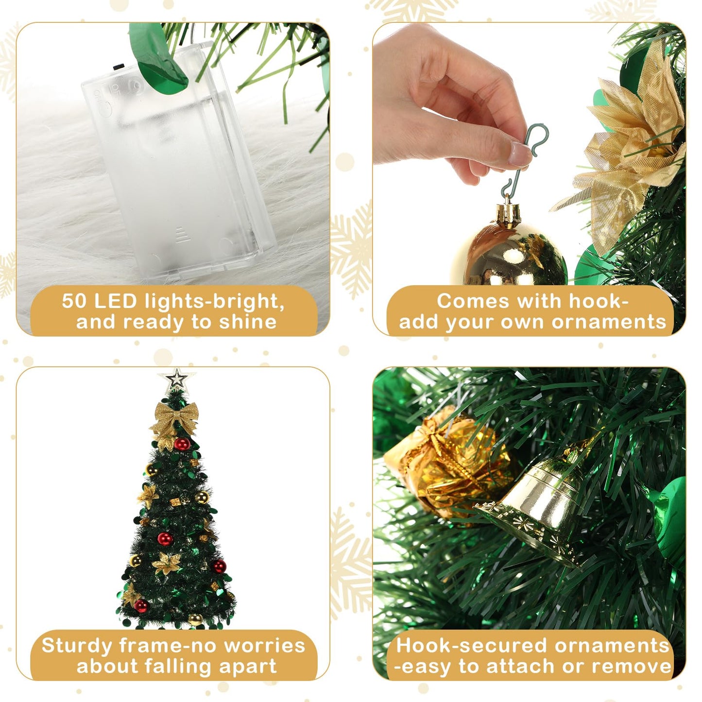 Suncalla Wall Christmas Tree with Lights 40inch, Artificial Wall Hanging Xmas Decoration with 50 LED String Lights, Saving-Space Door Hanging Xmas Tree Small Space Home School Office(Gold)