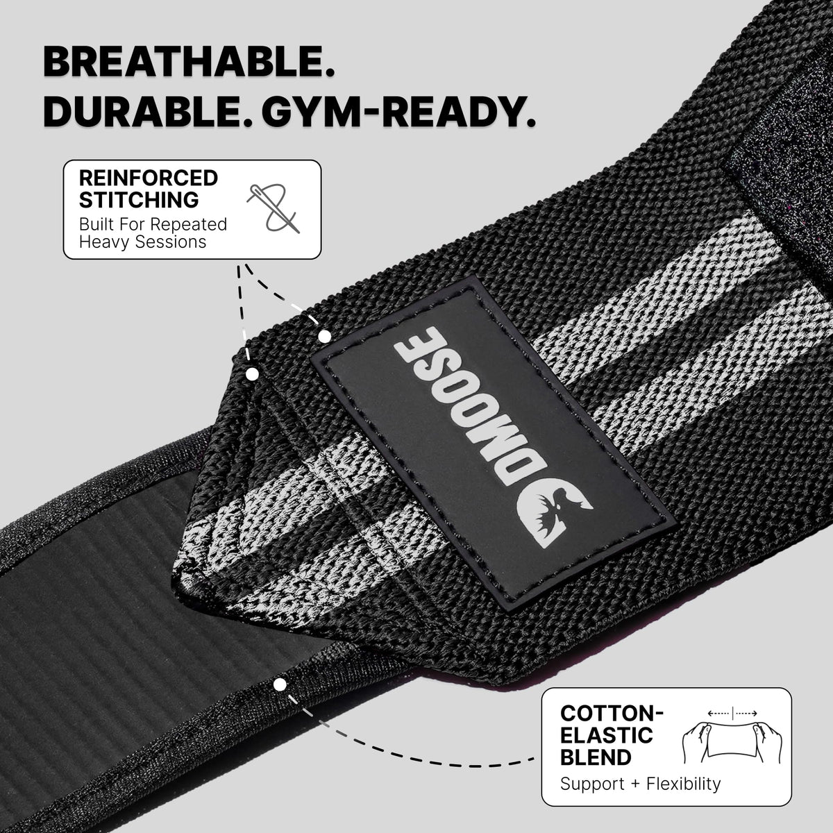 DMoose Fitness Elbow Wraps for Weightlifting (Pair) - 40'' Adjustable Elbow Strap for Gym Workout & Bench Press, Compression Elbow Wraps for Tendonitis & Joint Support, Elbow Sleeve (White Stripes)