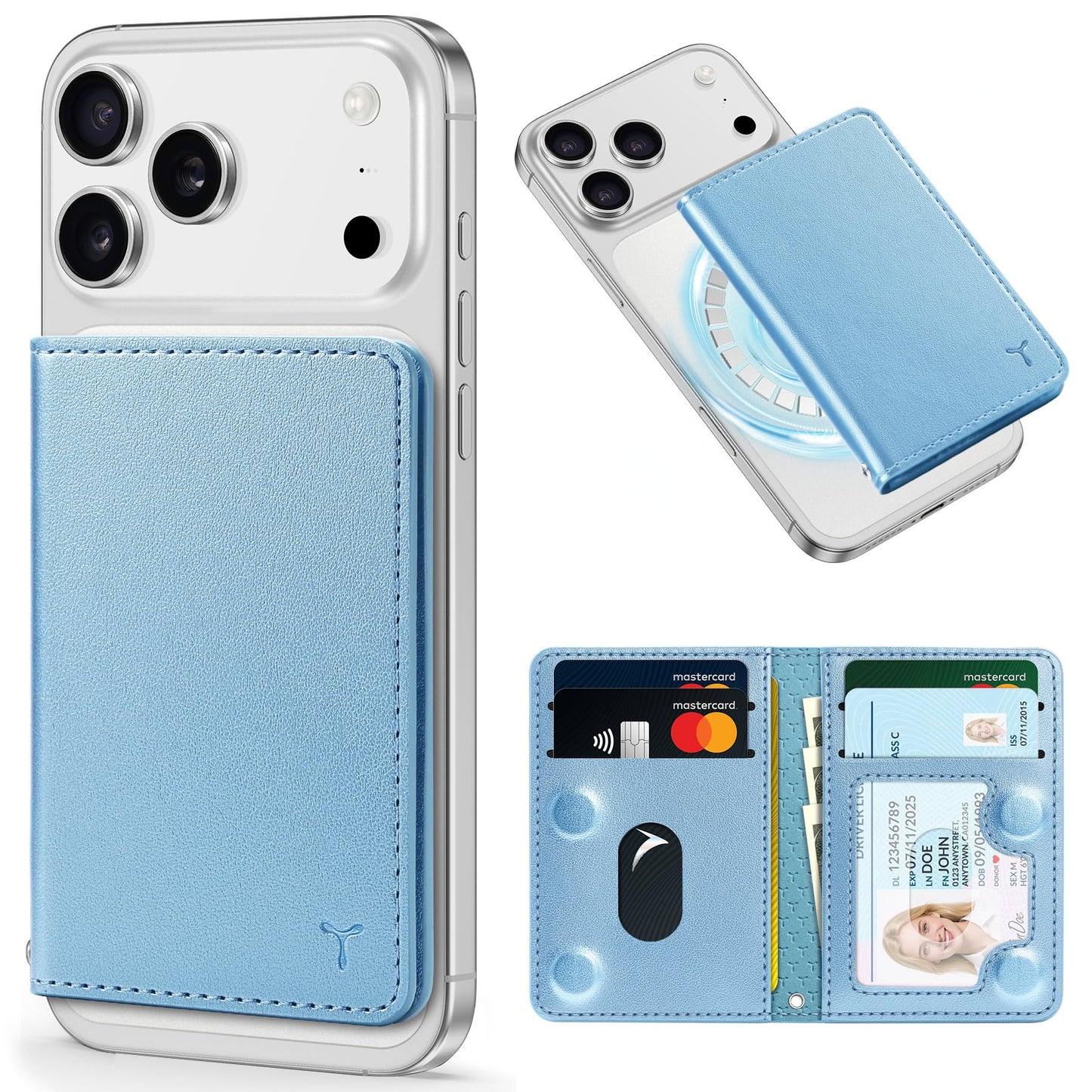TUCCH for Magsafe Wallet with 6 Card Holders, RFID Blocking Clear ID Window PU Leather Men Women Folio Magnetic Phone Wallet for iPhone 17/16/15/14/13/12/Plus/Air/Pro/Pro Max Series, Pearly Light Blue
