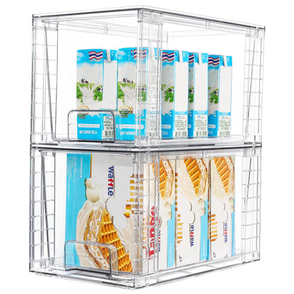 Vtopmart 4Pack Large Stackable Kitchen Pantry Storage Drawers, Clear Organizer Bins with Handles, Acrylic Drawer Organizers for Kitchen Pantry, Bathroom Undersink, Cabinet Organization and Storage