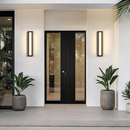 LamQee 23.6 in Aluminum Long Outdoor Wall Lights, 2900K 1580LM LED Waterproof IP65, Linear Modern Exterior Lighting Fixtures Wall Mount Outside Sconce Acrylic Shade for House Porch Patio Garage Door