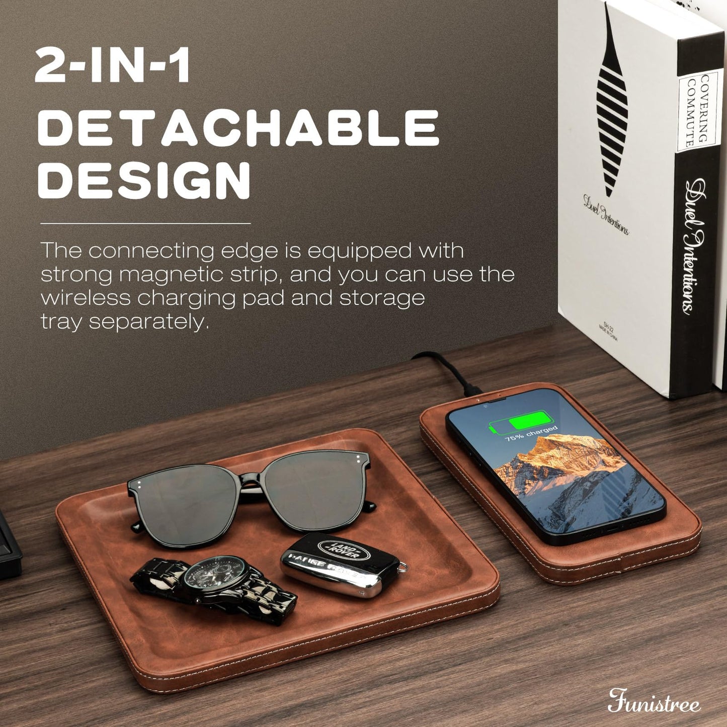 PU Leather Wireless Charging Station and Valet Tray, Gift for Men Husband Dad from Wife Daughter Son, Nightstand Organizer for Men Women, Boyfriend Anniversary Birthday Gifts for Him