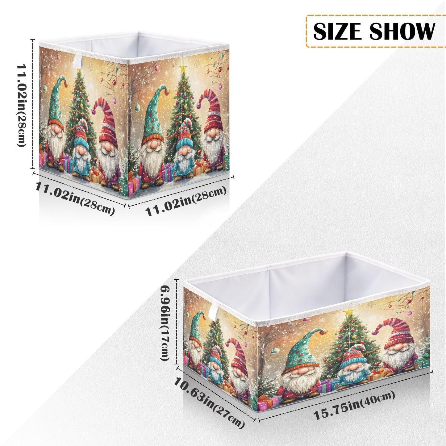 senya Large Storage Bins Gnomes Hats Christmas Collapsible Foldable Storage Cubes Fabric Basket Closet Organizer Containers Box for Home Bedroom Office 15.7 x 10.6 x 6.9in