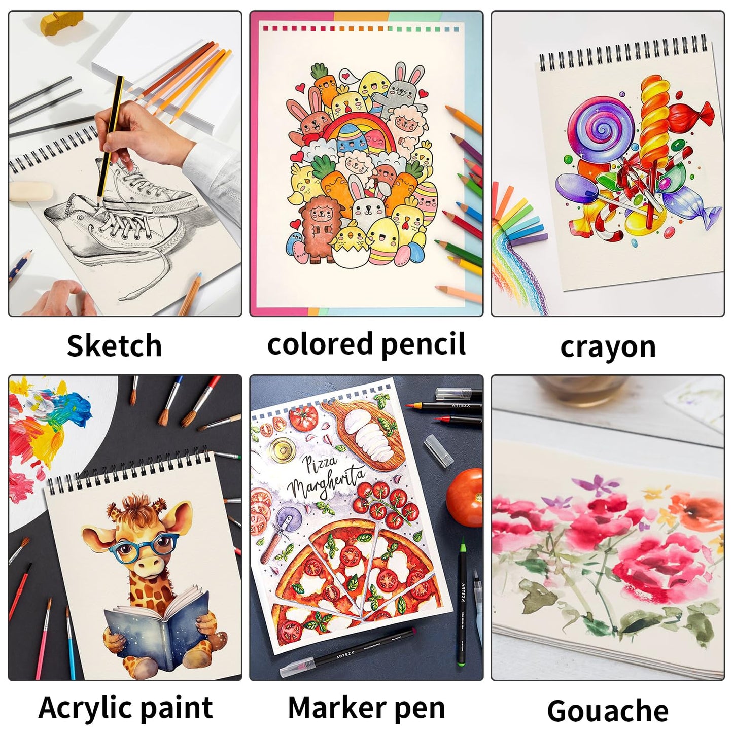 OSIMIG 10 Pack 5.5" * 8.5" Sketch Books, 300 Sheet Drawing Paper, Mini Sketchbook for Kids, Drawing Pad, Top Spiral Bound Sketch Pad for Beginger, Adult Art Supplies