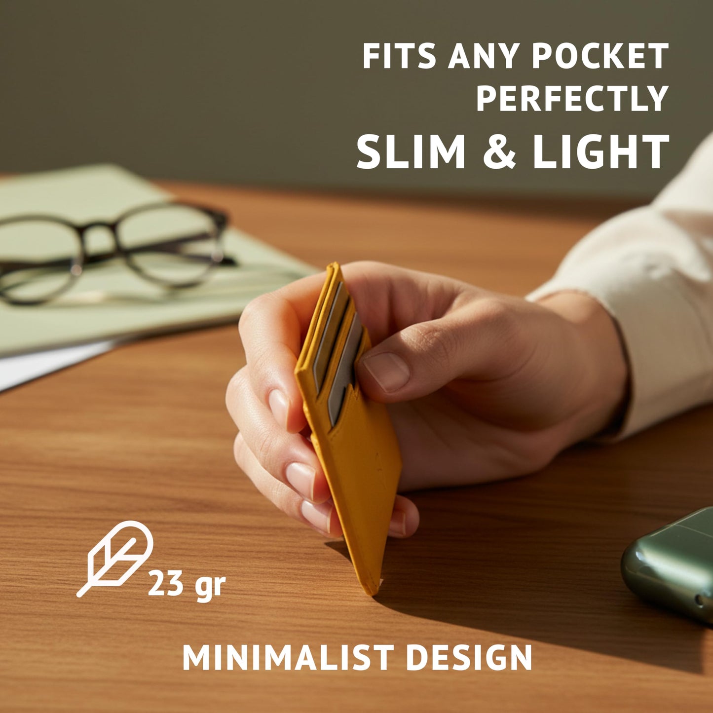 Vaultskin MOORGATE Slim Card Holder – Minimalist Leather Wallet with RFID Blocking, Front Pocket Credit Card Case for Men & Women (Golden Yellow)