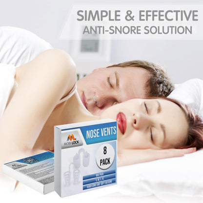 Nose Vent Sinus Relief Dilator (Pack of 8 Various Sizes) - A Simple Solution for Nasal Snorers - Reusable Snoring Device to Enjoy a Peaceful Night's Sleep - by Mobi Lock