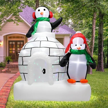 Christmas Inflatable Ice House Penguin 7 Feet Outdoor Decoration Featuring Two Adorable Penguins Ideal for Holiday Display with Built in LED Lights Perfect for Lawn Garden Entryway Christmas Party