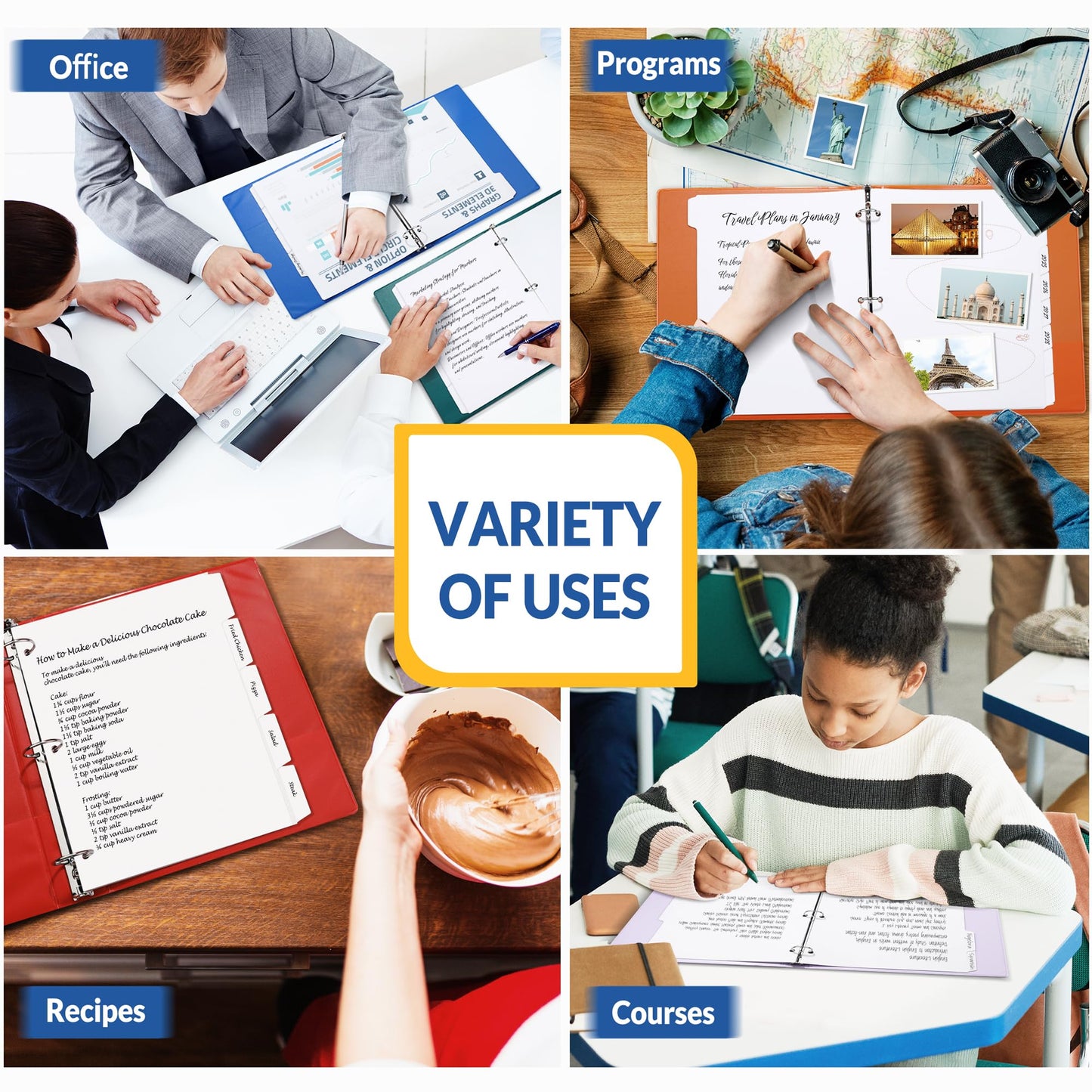 SUNEE Binder Dividers with Tabs for 3 Ring Binder, 8.5 x 11 Paper White Binder Dividers Blank with 5 Tabs, 20 Sets Page Dividers for School, Office and Home, 100 Dividers