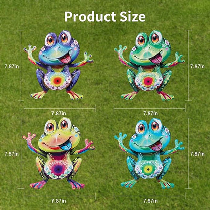 Junware Metal Frog Wall Decor, 8Pcs Frogs Wall Art Sculptures Hanging Sculpture Decoration, Outdoor Fence Arts for Home Garden, Fence, Patio, Yard, Bedroom Outside Gifts for Adults