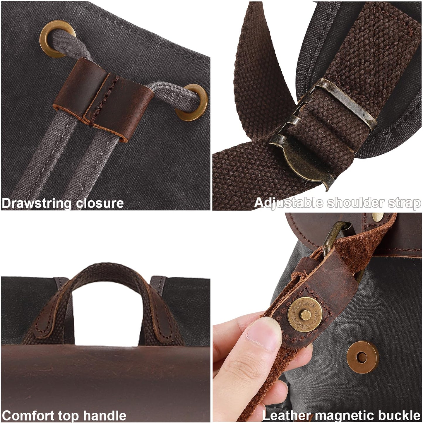 NEHOR Vintage Waxed Canvas Backpack Casual Genuine Leather Laptop Rucksack Shoulder DayPack for Travel/Hiking/School