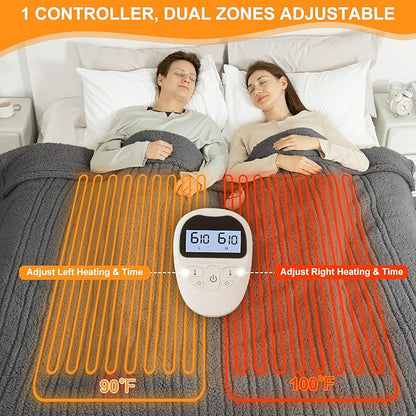 Heated Blanket King Size Single Control - 100"X90" Soft Double Sided Sherpa Electric Blanket with 6 Heating Levels & 10 hrs Timer Settings, Washable & ETL Certified for Bed, Grey