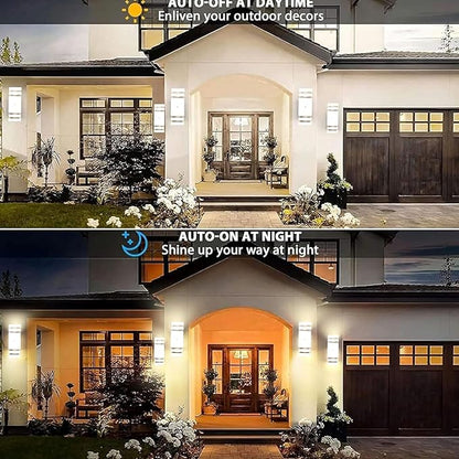 Outdoor Wall Lights with Dusk to Dawn Sensor, Up Down Exterior Lighting Fixtures Wall Mount, LED Square Porch Wall Sconce Black Front Door Wall Lamps for Hallway Patio Garage 3 Pack