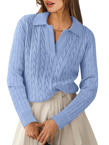 ANRABESS Womens Cable Knit Sweaters Long Sleeve V Neck Sweater Tops Casual Pullover Polo Shirts 2025 Fall Fashion Outfits
